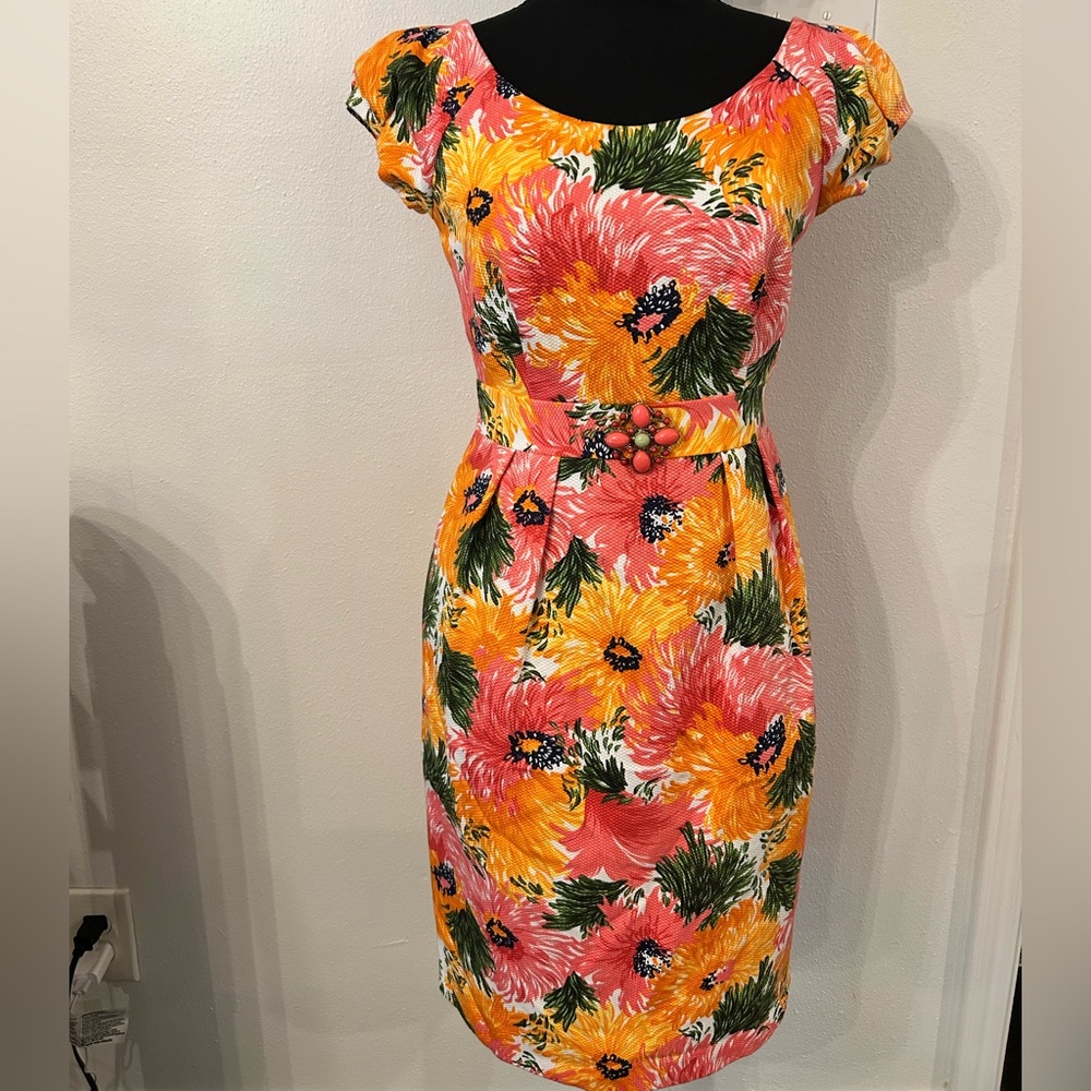 Laundry by Shelli Segal Orange Pink Floral‎ Cap Sleeve Cocktail Dress Sz 2